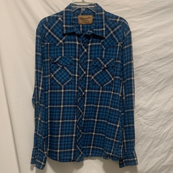 VGUC Wrangler Men's Blue Plaid Light Flannel Shirt XL - Picture 1 of 16